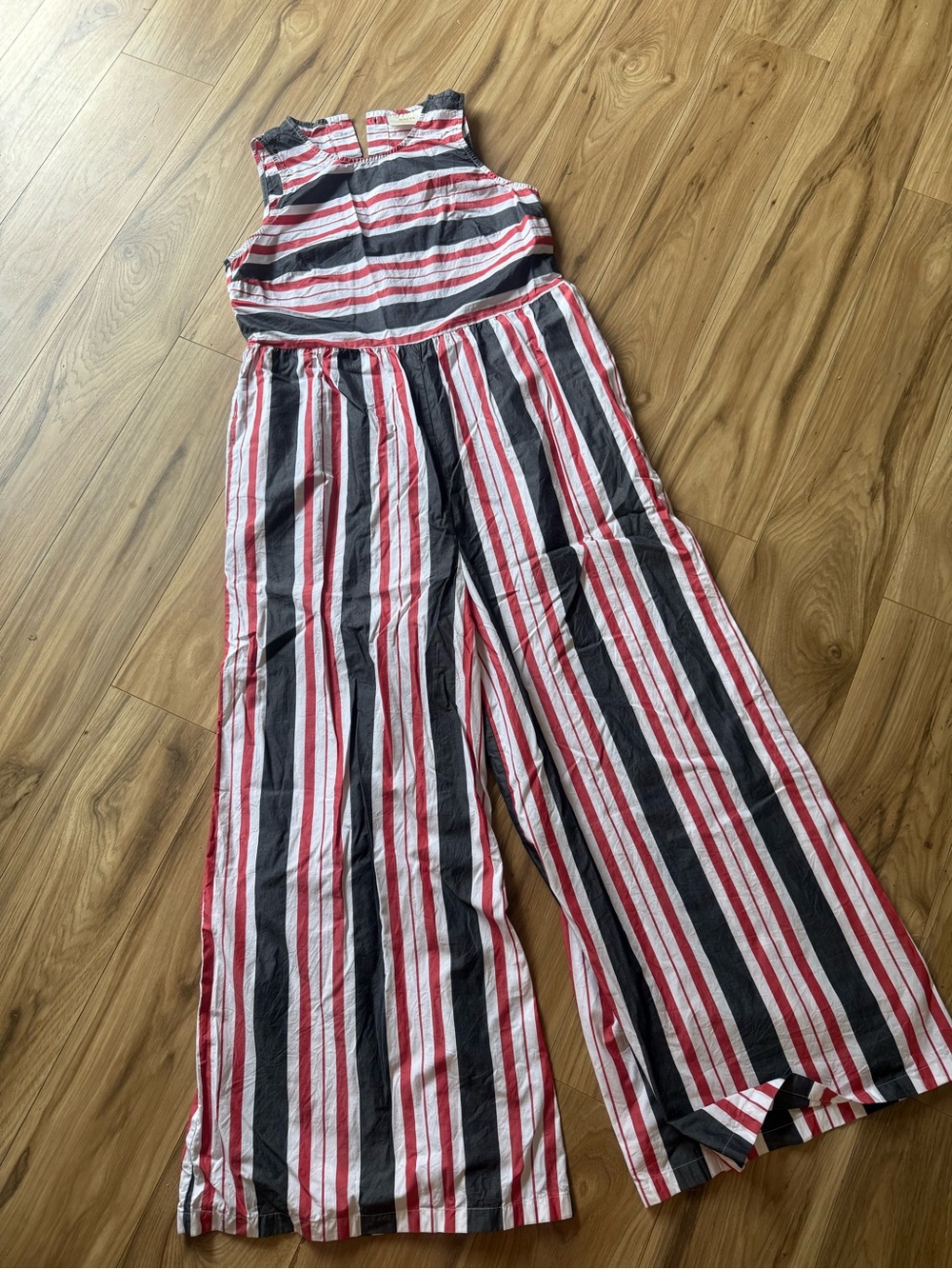 Maeve Red, Black & White Striped Wide-Leg Jumpsuit